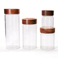 Kitchen Canisters Bamboo Lid for Food Borosilicate Glass Storage Container Jars with Acacia Wooden Lid Cover Set