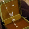 Elegant and Delicate Zircon Shell Butterfly Gypsophila Trendy Gold Plated AAAA Grade 5-6mm Natural Freshwater Pearl Necklace