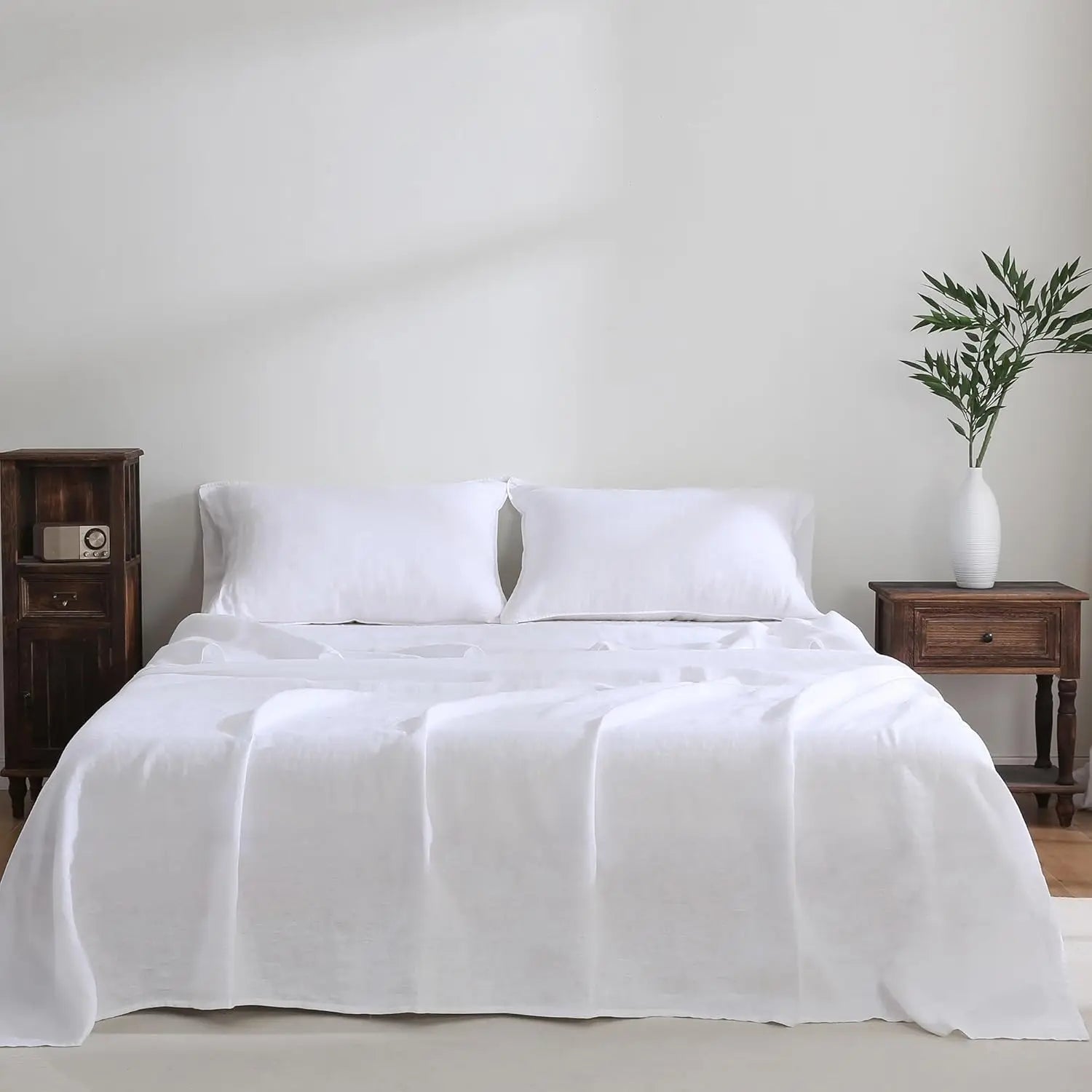 Wholesale White Color 100% European Flax Linen Washed Linen Luxurious Bed Sheets Duvet Cover Bedding Set