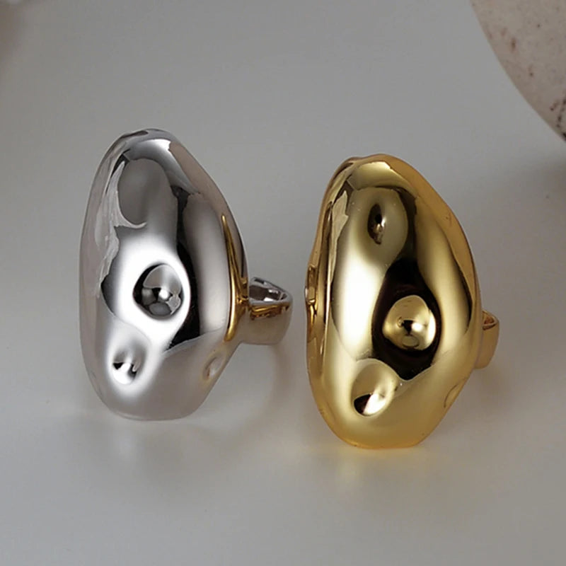 ICEBELA Jewelry Exaggeration S925 Sterling Silver Irregular Concave and Convex Ring Female Niche Open Index Finger Ring