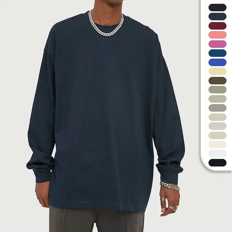 Wholesale Men 305G Full Sleeve T-shirt Custom Logo and Drop Shipping Crew Neck Cotton T Shirt Pullover Long Sleeve T Shirts