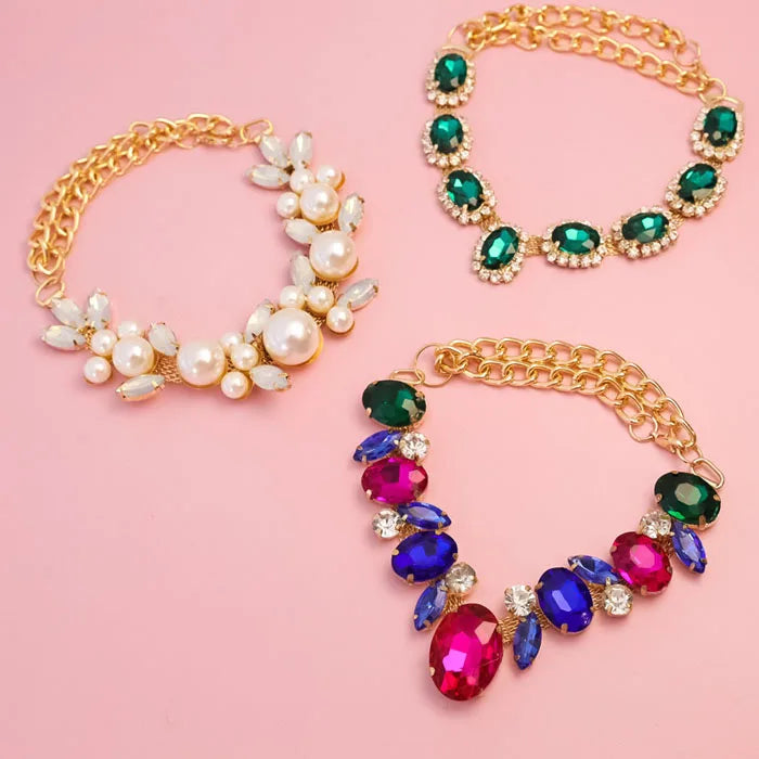 Pet Gemstone Necklace Dog Cat Retro Lady Rhinestone Necklace
