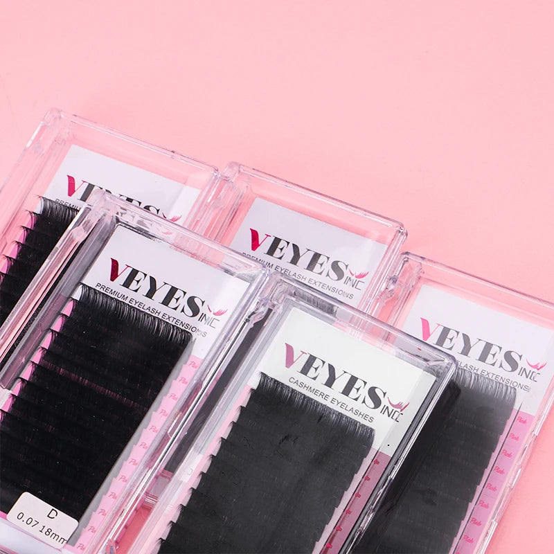 Premium Matte Black Volume Lash Extensions Tray 0.02 0.03 0.05 Long Wholesale VEYESINC Cruelty-Free Vegan Natural Long Eyelash
