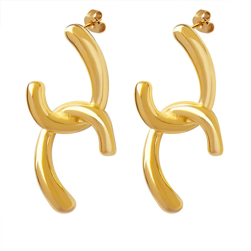 New Stainless Steel 18K Gold Plated Geometric Patchwork Earrings