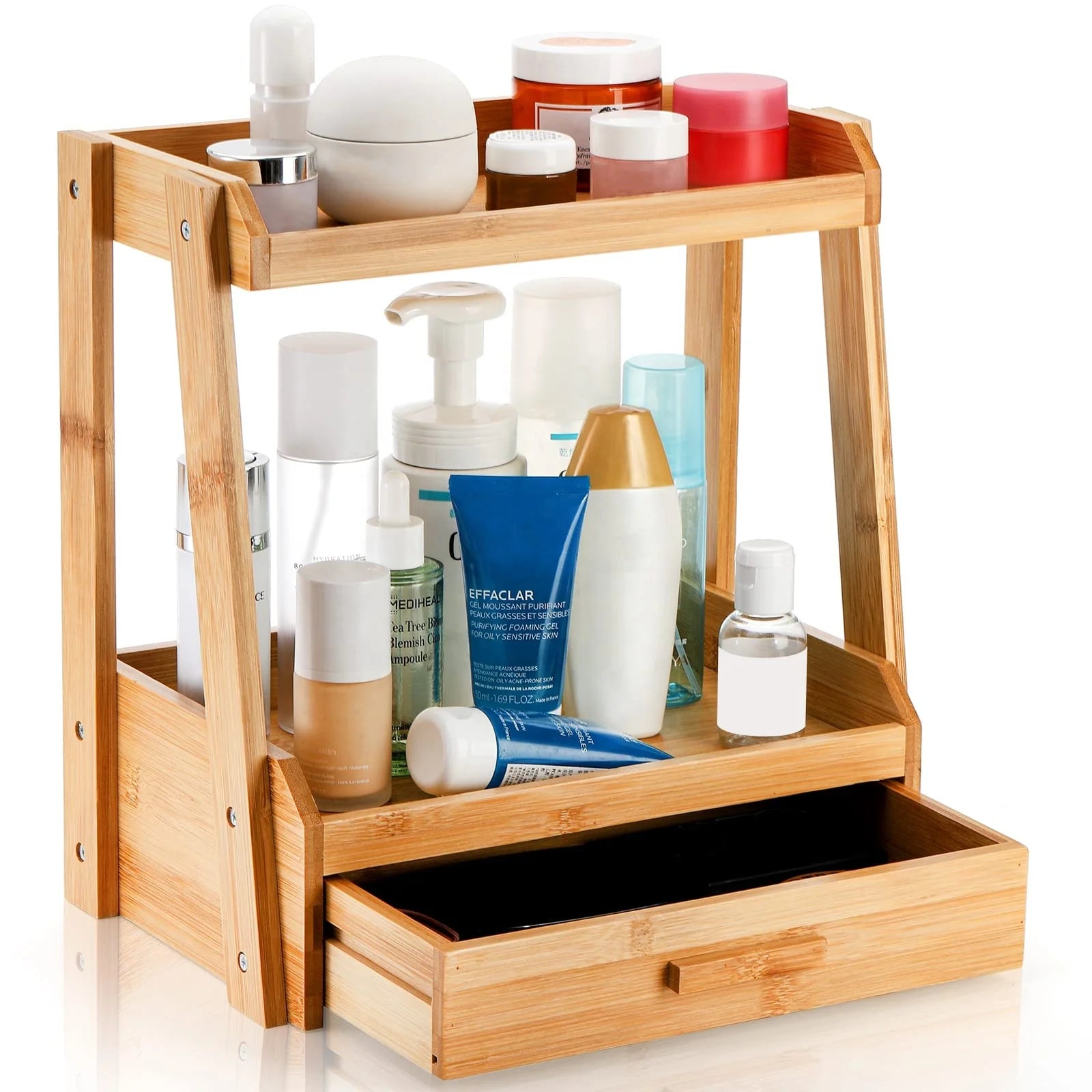 Bamboo-Makeup-Cosmetic Multi-purpose Cosmetic Perfume Display Stand Bamboo Desk Makeup Organizer