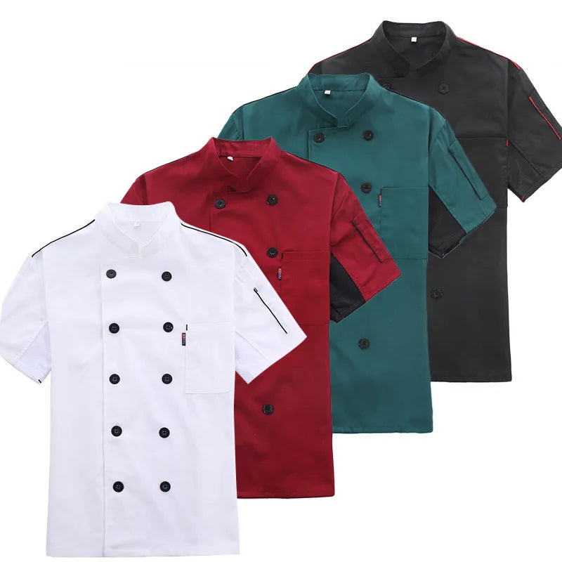 2024 Short Sleeve Fashion Chef Uniform Elastic Cotton Black Chef Jacket logo Customize Chef Clothing