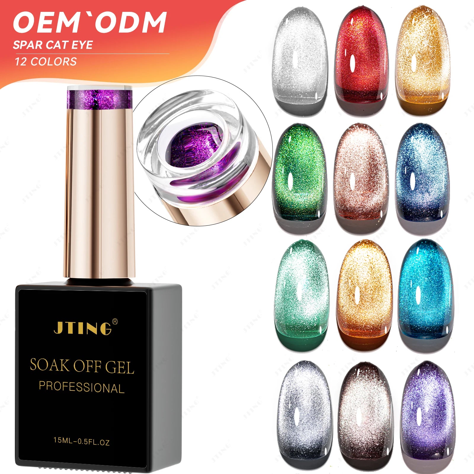 JTING Professional Supplies Design Diamond Spar Cat Eye Gel Polish Collection 12colors for Nail Brand High Quality Cat Eye Gel