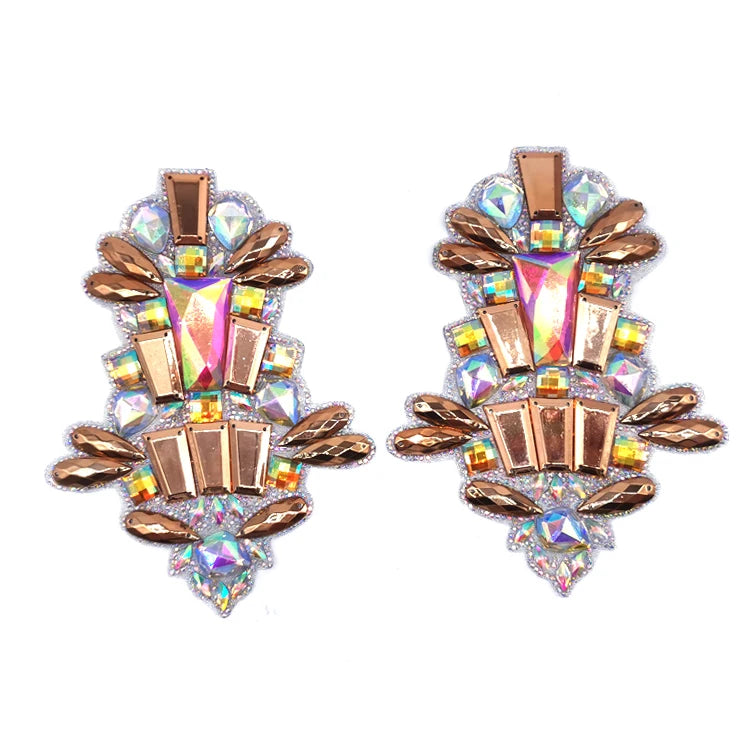 Stock Gold Acrylic Stone Appliques Hot Fix clear AB Yellow AB Resin Rhinestone Appliques Patch for Carnival Craft