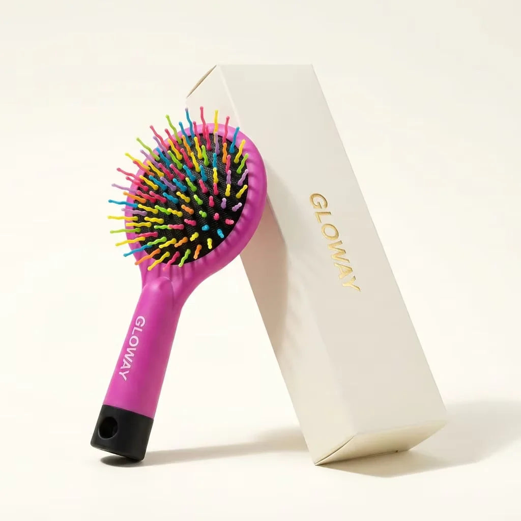 Double-Sided Custom LOGO Kids Rainbow S-Wave Wavy Pin Airbag Detangling Cushion Hair Brush with Back Mirror for Girls Styling