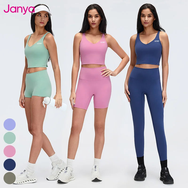 Janya Soft Active Wear Clothing Suit High Waist Sports Leggings Shockproof Gym Fitness Tank Top Set 2 Piece Yoga Sets for Women