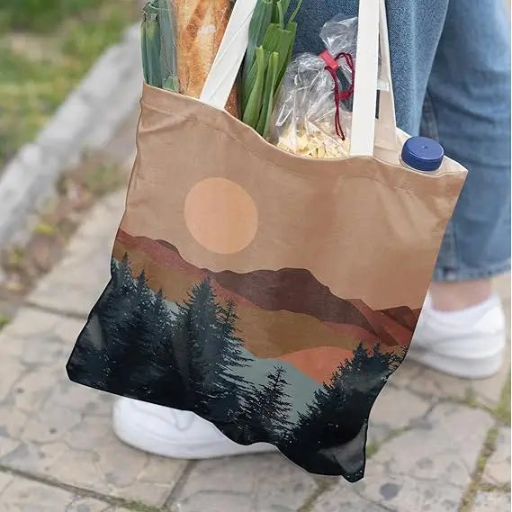 Custom Logo Full-Color Printed Eco-Friendly Cotton Tote Bags Reusable Canvas Shopping Shoulder Closure Wholesale