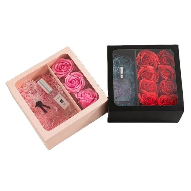 Wholesale Luxury Rose Boxes Perfume Gift Preserved Roses Gift Box Packaging With Windows and Ribbon