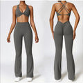 Custom Lightweight 2pcs Yoga Set-Solid Athletic Sports Bra Flared Pants Scrunch Butt Leggings Gym Workout Outfits Breathable
