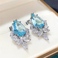CAOSHI Hot Waterdrop Sea Blue Green Pink Gemstone Emerald Earring Ladies Silver Plated Wedding Cubic Zircon Stud Earrings Women