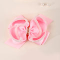 CN 5.5Inch Sweet Pink Boutique Pearl Hair Bow Clip Handmade Polyurethane Grosgrain Ribbon Rhinestone for Girls Daily Use