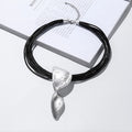 Multi Leather Cord  Antic Silver Irregular Geometric Pendant Women Chunky Metal Statement Necklace