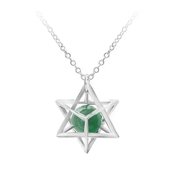 Wholesale Natural Crystal Quartz Octagonal Silver Tone Alloy Small Star Merkaba Pendant  Necklace for Women