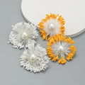 New ZA Cotton Thread Knitted Imitation Pearl Flower Earrings for Women Woven Weave Multicolor Rope Floral Drop Earring Jewelry