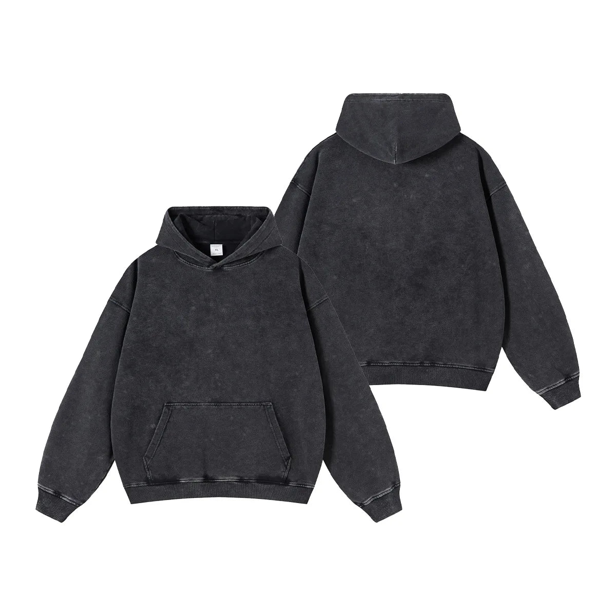 US Size 400gsm Cotton Heavyweight Y2K Oversized  Acid Washing Black Cartoon Graphic Streetwear Distressed Men Hoodie