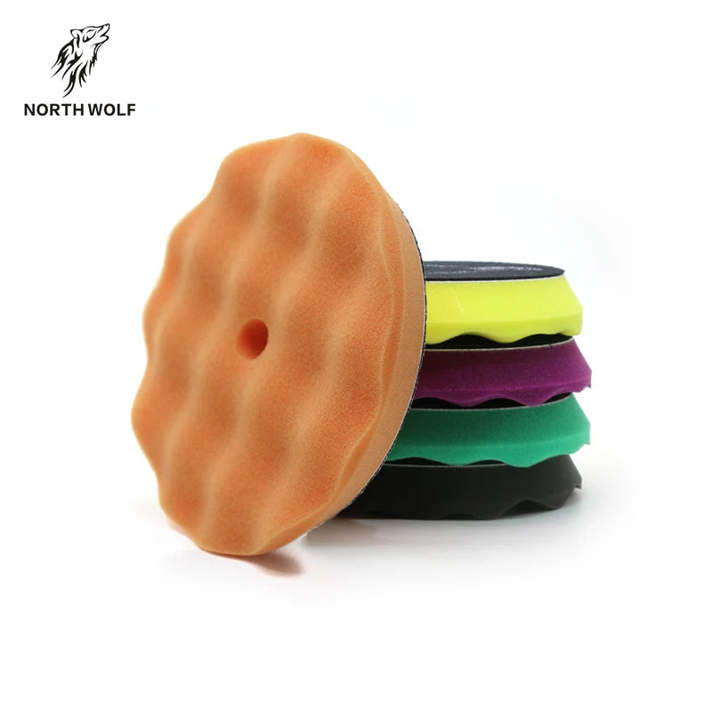 5pcs  Auto Detailing Polish Pad Kit 6''/7'' Waffle Pattern Foam Buffing Pads OEM Customizable Made in China