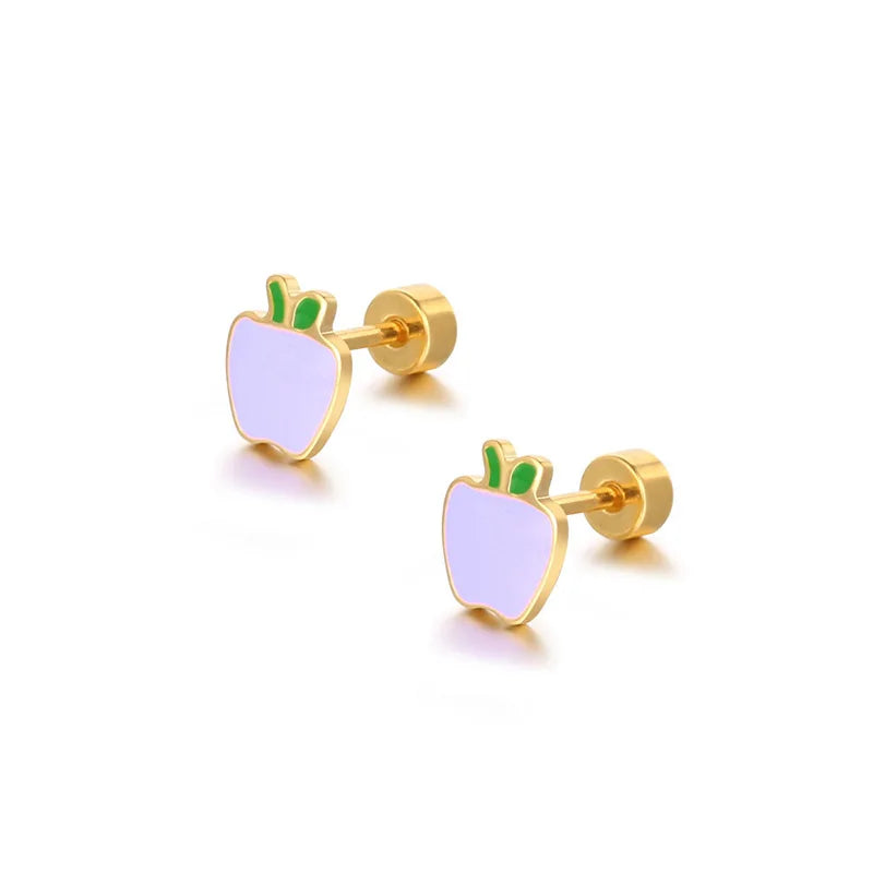 High Quality Tiny Stud Earrings 18K Gold Jewelry Earrings Cute Stainless Steel Apple Earring for Wholesale (KSS548)