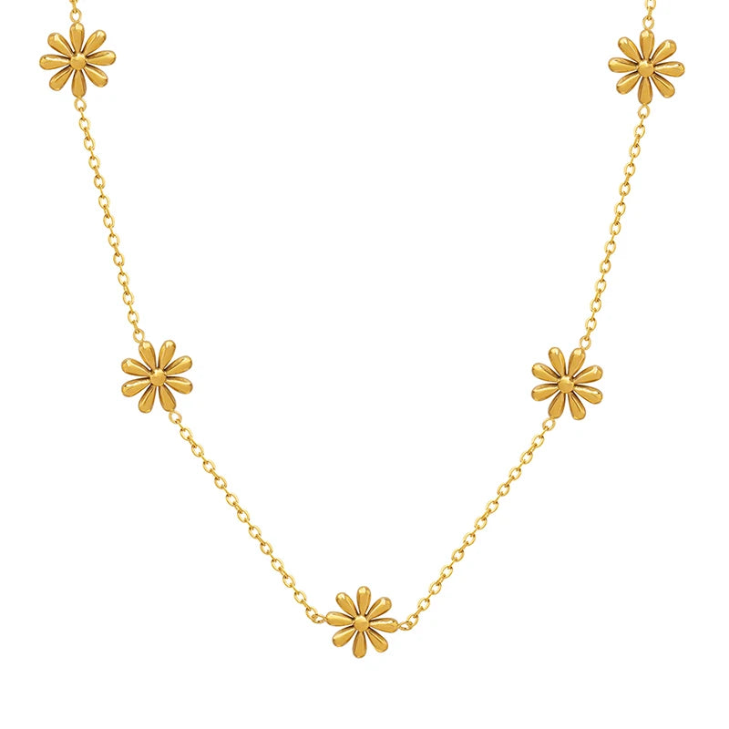 Fairy Temperament Floral Fresh Design Small Daisy Titanium Steel Gold-plated Necklace No Fading Color Jewelry for Women