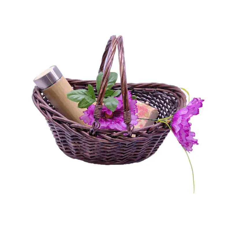 Wholesale Small Decorative Easter Cheap Oval Gift Baskets Shopping Fruit Wine Plant Wicker Basket for Flower with Handles