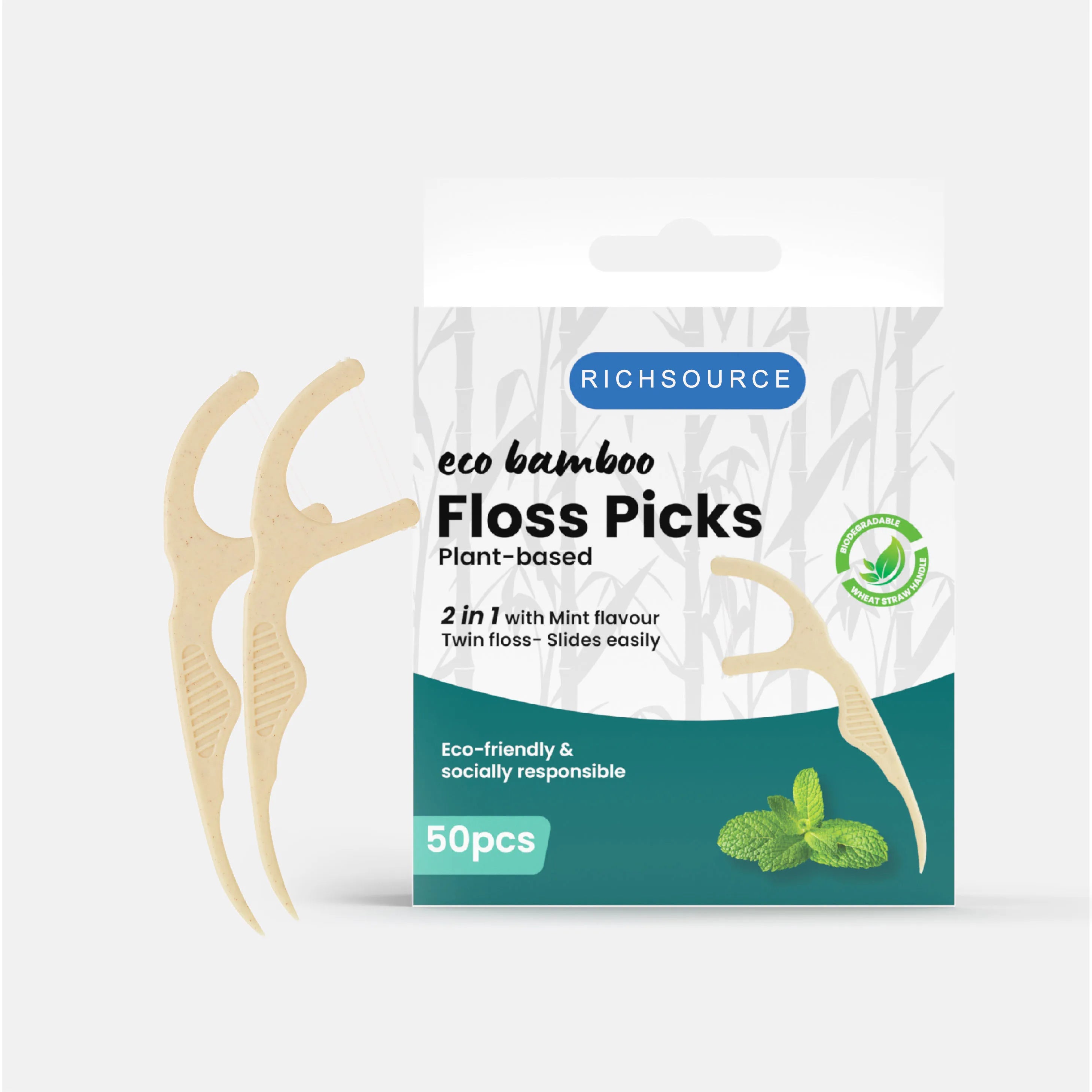 100% Biodegradable Organic Bamboo Charcoal Customized Dental Floss Pick with Candellila Wax for Teeth Cleaning Home Use