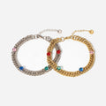 Hip Hop Luxury Waterproof 14k Gold Plated Stainless Steel Miami Gold Cuban Chain Zircon Choker Necklace Bracelet Jewelry Set