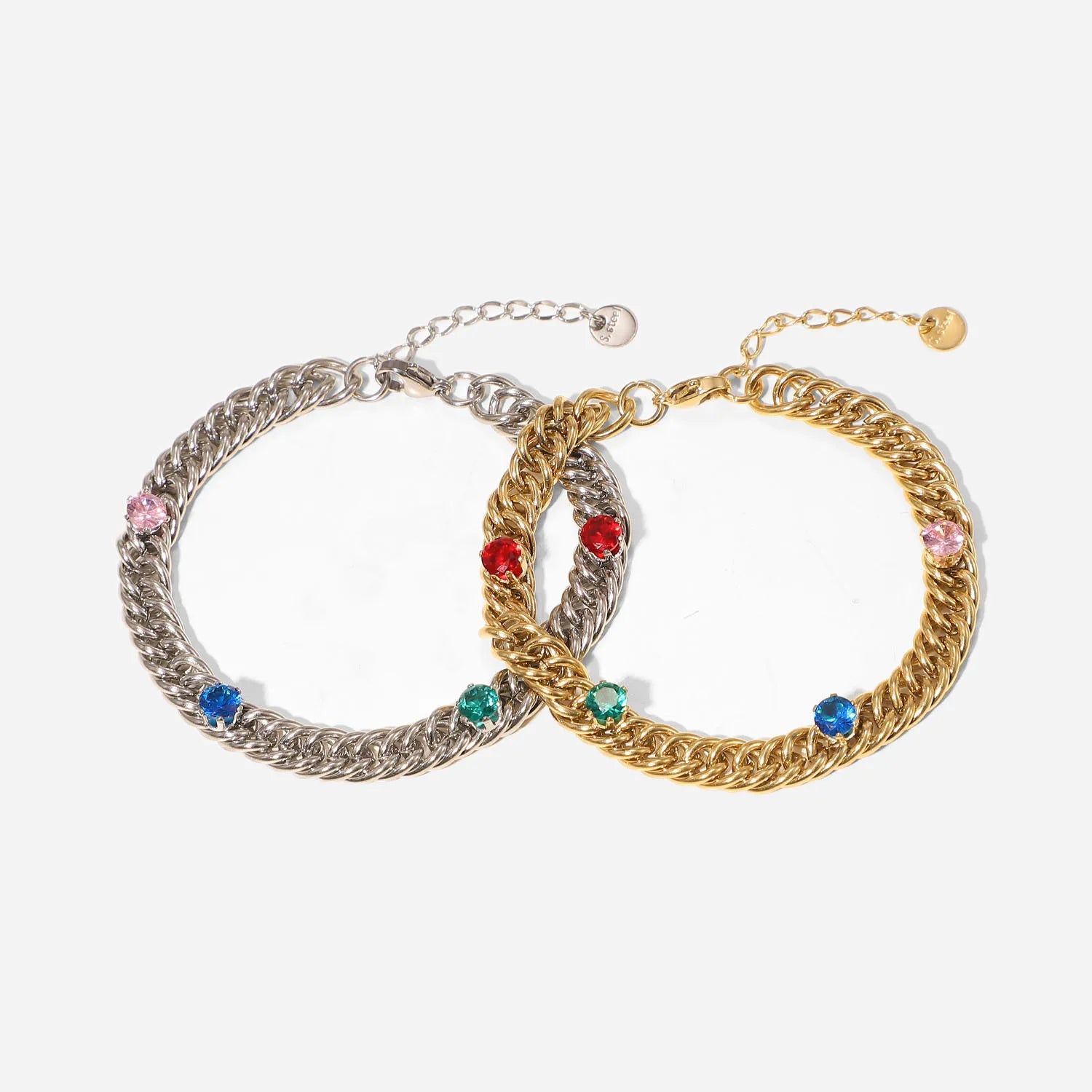 Hip Hop Luxury Waterproof 14k Gold Plated Stainless Steel Miami Gold Cuban Chain Zircon Choker Necklace Bracelet Jewelry Set