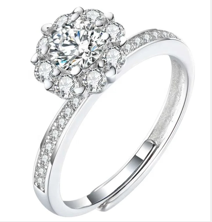 Abiding Jewelry Luxury 925 Sterling Silver Ring Adjustable Cluster Flower Shaped Moissanite Engagement Wedding Rings for Women