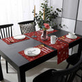 New Year Snowflake Christmas Home Decor Red Table Runner Luxury Cotton Linen Waterproof Table Runner and Mat Set for Kitchen