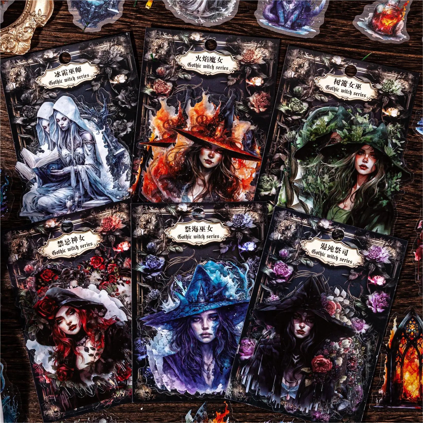 20pieces/pack PET Sticker Pack Gothic Series Theme Handbook Materials 6 Styles