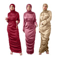 MANNI Pleated Satin Kaftan Muslim Dress Long Islamic Women Modest Wear Clothing EID Robes