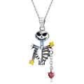Openwork Skull Skeleton Necklace Pendant with Red CZ Real 925 Sterling Silver Charm Pendant Enamel Jewelry for Women Necklace