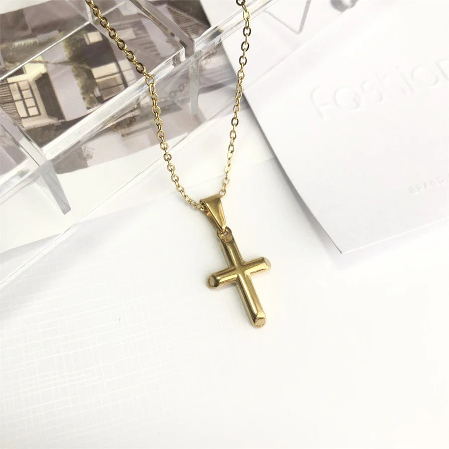 18K Gold Plated Men's & Women's Cross Design Necklaces Stainless Steel Chains for Weddings Anniversaries & Gifts Rhodium Plated