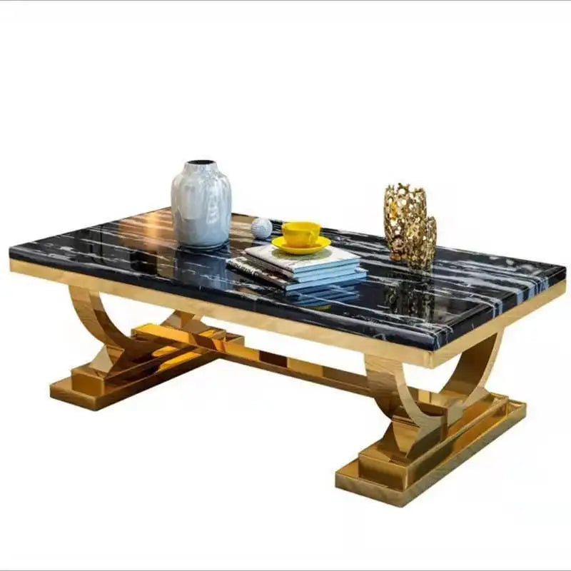 Factory WholesaleLuxury Home Furniture Centre Tables Living Room Gold Stainless Steel Frame Square White Marble  Coffee Tables