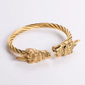 Vintage Stainless Steel Cable 18k Gold Plated Cuff Bangle Dragon Bracelet for Men