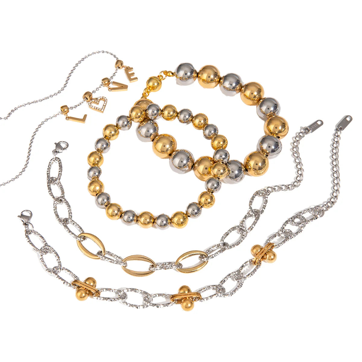Women's Elegant Stainless Steel Bracelet Chain Mixed Colors Waterproof Tarnish-Free Fashion Jewelry Set Bangles