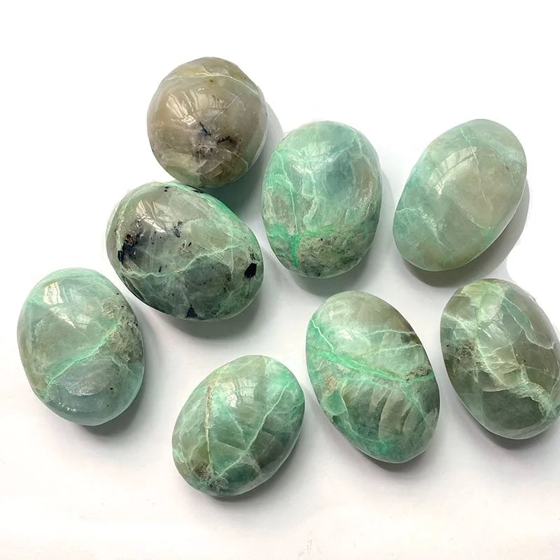 Green  Moonstone Palms Natural Gem Stone Oval Tumbled Stone Polished Crystal Puffy Palm Stone 6-7 cm