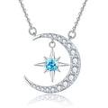 YILUN Celestial 925 Sterling Silver Starry Sky Moon Pendant Necklace With Blue CZ Diamond