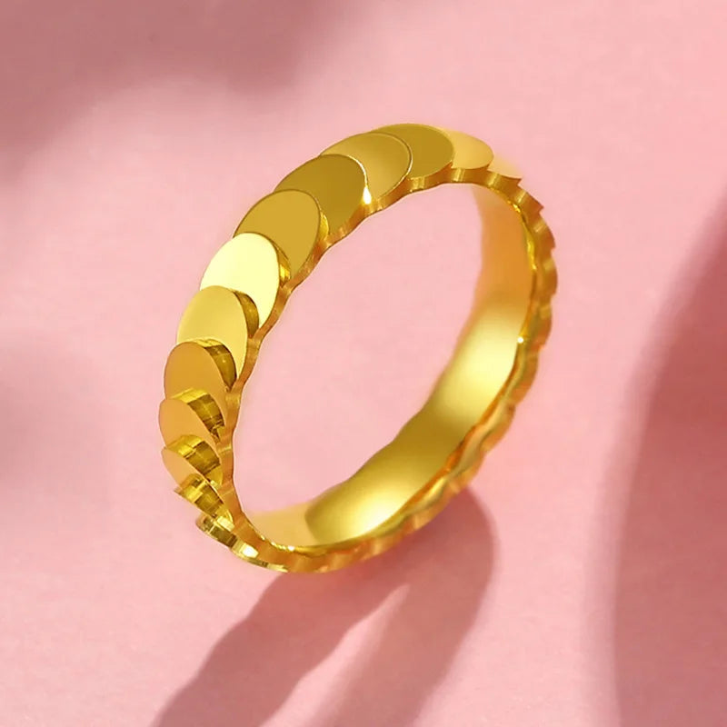 Originality Rings 18K Gold Plated Stainless Steel Figure of Fish Scale Ring Simple and Versatile for Men and Women Jewelry