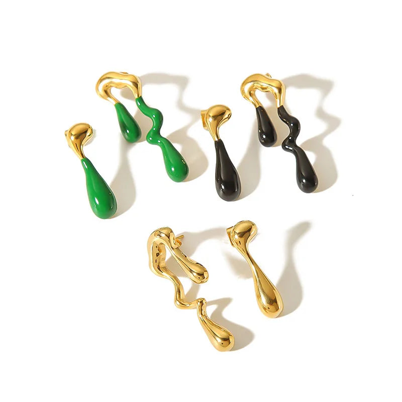 Women's Trendy Gold PVD Plated 18K Geometric Asymmetry Stud Earrings Stainless Steel Waterproof Fashion Jewelry