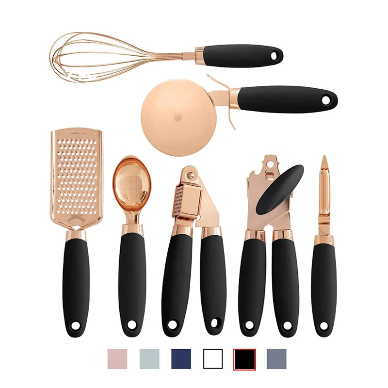 Hot Sell 7 Pcs Copper Coated Kitchen Gadget Set Stainless Steel Utensil Peeler Cheese Can Opener Scoop Kitchenware