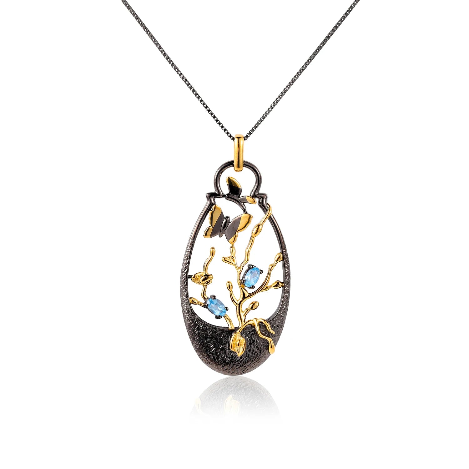 C7931 Abiding Jewelry Wholesale Garden Natural Swiss Blue Topaz Real Sterling Women Jewelry Silver Pendant