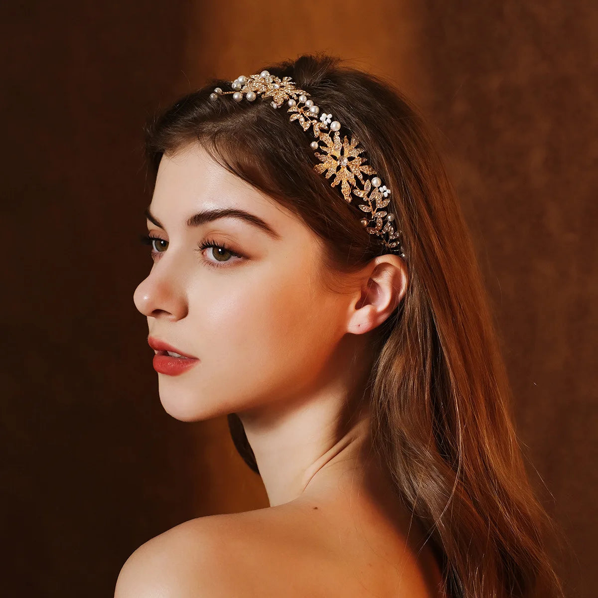 Luxury Wedding Party Hair Jewelry Head Ornament Bridal Pearl Flower CZ Rhinestone Ribbon Hairband