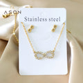 Ason Custom Fashion Zircon Gold Stainless Steel Necklaces Earrings Women Jewelry Combo Ladies Bridesmaid Jewelry Set for Wedding