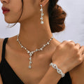 Wholesale Bling Bridal Necklace Earrings Bracelet Set Jewelry Full Diamond Necklace Sets for Wedding Party (KJ110)