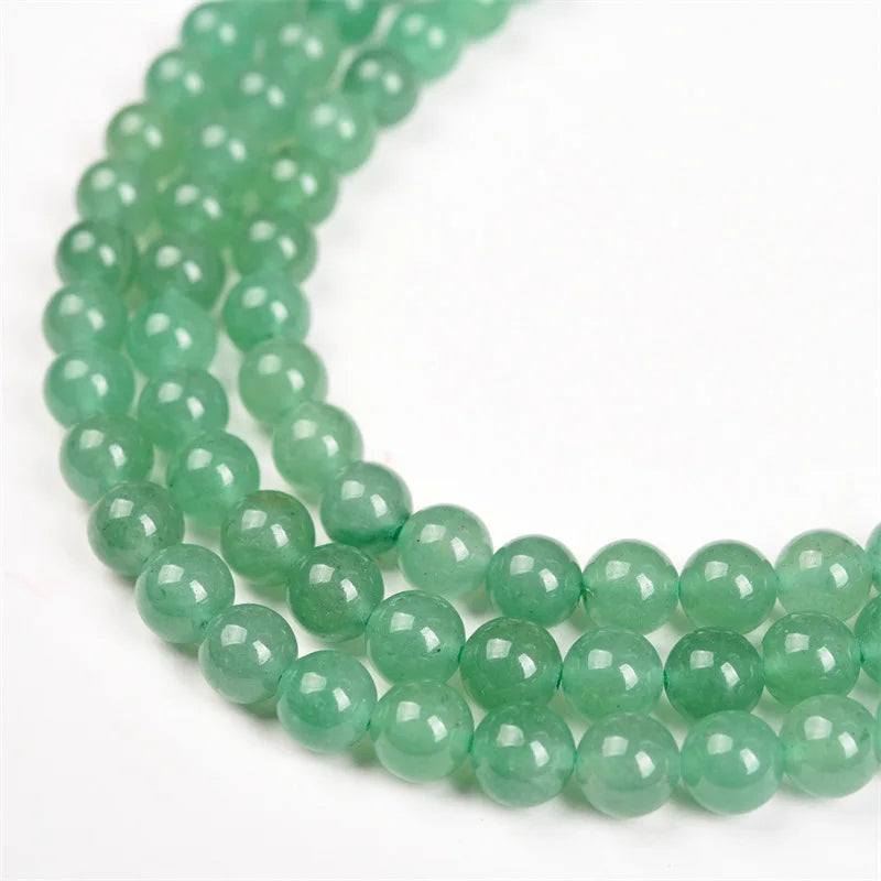 Natural Round Gems Green Aventurine Stone Beads Smooth Polished Strand for Necklace
