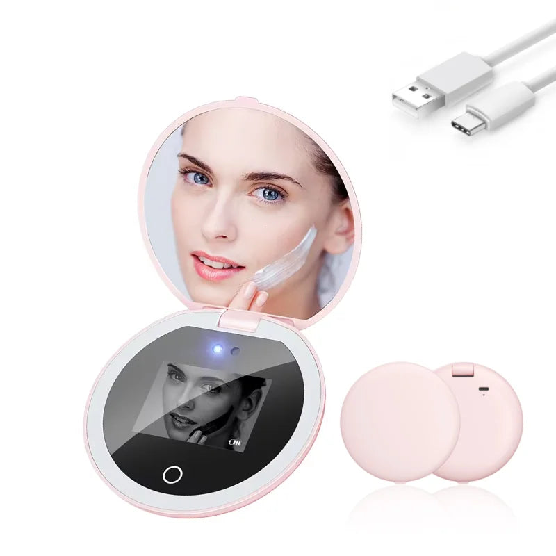 Hand Held Mirror Led Lighted Makeup Mirror Face Sunscreen test UV Camera Mirror